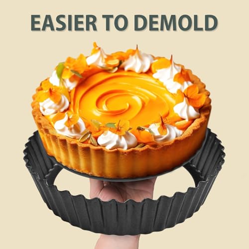 2 Pack 9.5 Inch Pie Pan with Removable Bottom for Baking Deep Quiche Dish (2 Count)