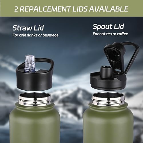 32 oz Insulated Water Bottle Stainless Steel Double Walled Vacuum Sports Water Bottle with 2 Lids (4 Count)