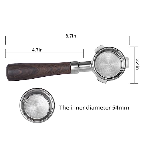 54mm Bottomless Portafilter with Double Shot Filter Basket & Wood Handle for Breville Barista Express Impress