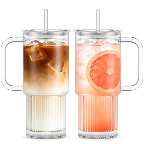 24oz Glass Tumbler with Handle & Lid