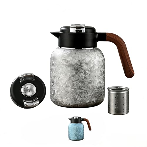51oz (1500ml) Titanium Teapot with Infuser & Lid,Accurate temperature measurement, Gift Box Set, Ice-Flake Pattern Large capacity coffee cup, Wooden Handle water bottle(silver)