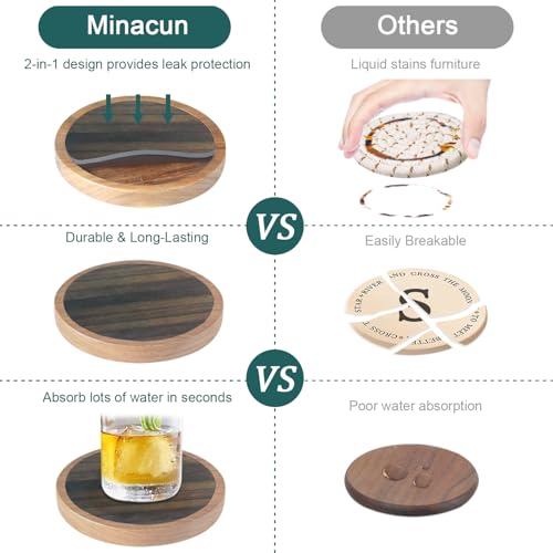 6 Pack Absorbent Coasters Set with Holder Wood Coasters for Drinks Housewarming Gifts for Home Decoration Cup Coasters for Coffee Tabletop Protection 4.3 Inch