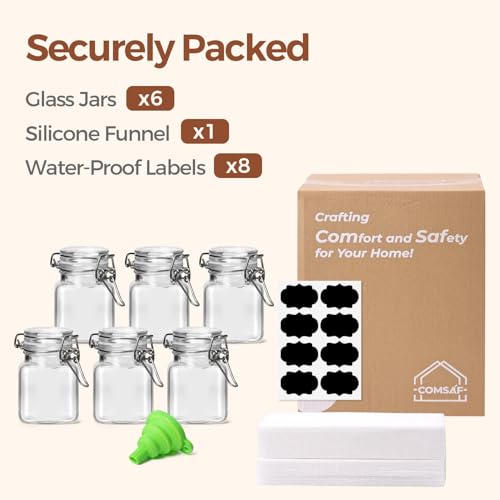 Square Glass Spice Jars 4 oz 6 Pack with Labels and Funnel Set (6 Count)