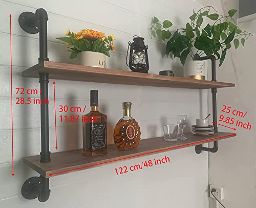 Pipe Shelves Industrial Pipe Shelving Real Wood Industrial Floating Shelves with Wood Planks 48 inch Wall Shelves Rustic Hanging Bookshelf Farmhouse Kitchen Bar Shelving