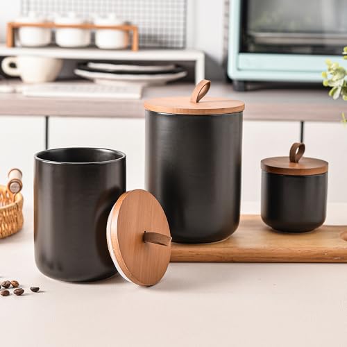 Black Ceramic Canister Set with Bamboo Lids