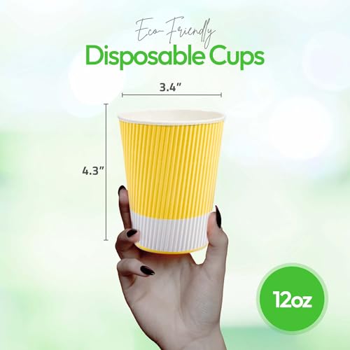 Ripple Wall Coffee Cups 500 Count 12 Ounce Insulated Light Yellow Paper Cups