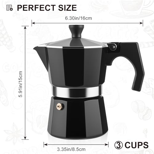 3 Cup Stovetop Espresso Maker Aluminium Moka Pot Percolator