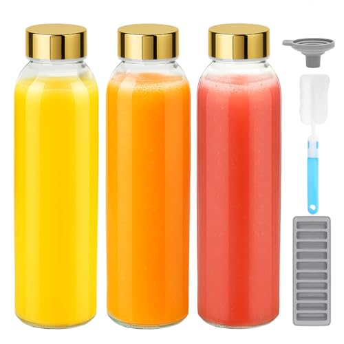 18 oz Glass Juice Bottles with Gold Lids (3 Count)