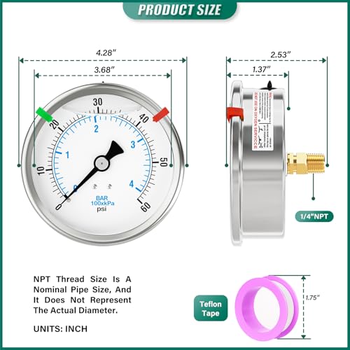 0 60PSI Stainless Steel Liquid Filled Pressure Gauge