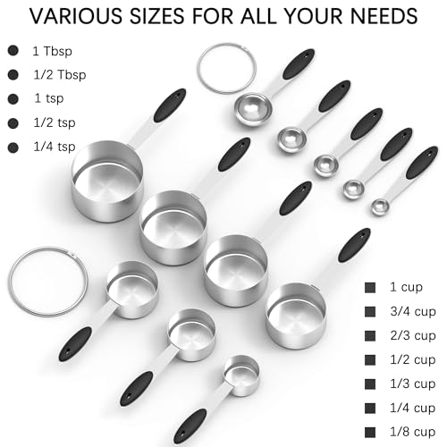 Stainless Steel Measuring Cups and Spoons Set with Silicone Handle (12 Count)