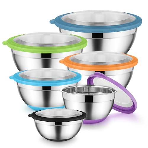 Colorful Mixing Bowl Set of 6 for Kitchen (7.33 Count)