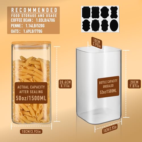 50oz/1.6Qt/1500ml Square Glass Storage Containers with Lids 3-Pack (3 Count)