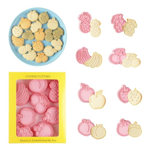 8Pcs Fruit Cookie Cutters Set 3D Plastic Biscuits Mold for Baking (8 Count)