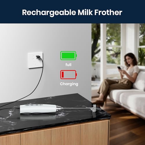 Milk Frother Wand Rechargeable Handheld Electric Whisk 3 Speed Adjustable