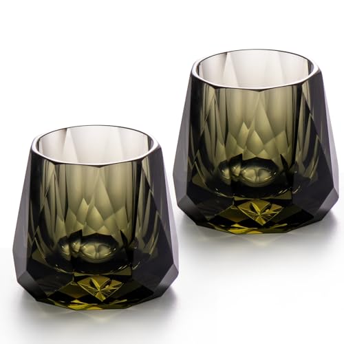 Crystal Whiskey Glasses Set of 2 Grey Old Fashioned Glasses Stemless (2 Count)