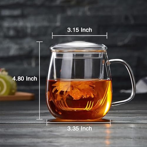 Glass Teacups 2 Pack Glass Tea Cup with Infuser and Lid (2 Count)