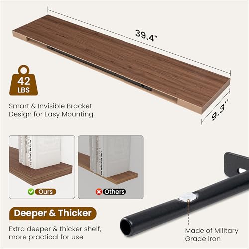 40 Inch Walnut Floating Shelves (2 Count)