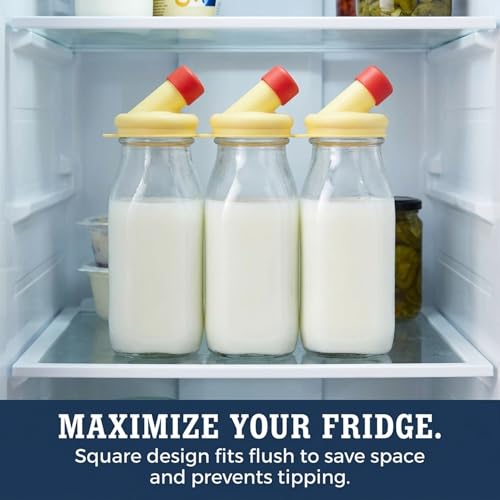 Glass Creamer Bottle 12 Oz Square Glass Milk Bottle with Lids
