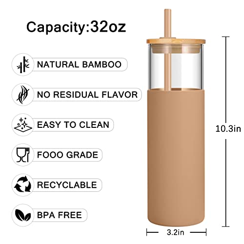 32 oz Glass Tumbler with Lids and Straws