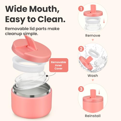 12oz Insulated Vacuum Food Jar with Buckle Lid Wide Mouth Soup Thermo for Hot Food Kids Leakproof Stainless Steel Lunch Container