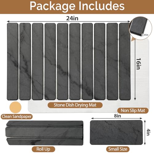 Large Stone Dish Drying Mat for Kitchen Counter (2 Count)