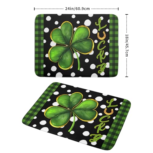 St. Patrick's Day Dish Drying Mats 18x24 Inch Green Clover Shamrock Lucky Kitchen Mat Polka Dot Microfiber Drying Mats Ultra Absorbent Reversible Dishes Drying Rack Pad for Kitchen Countertops
