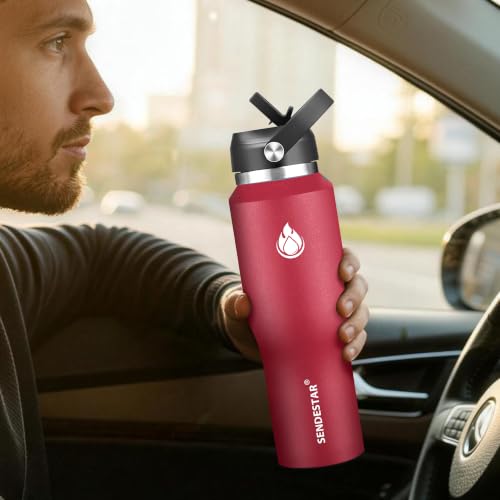40oz Water Bottle Wide Mouth Stainless Steel Vacuum Insulated Double Wall with Straw Lids Fit in Any Car Cup Holder