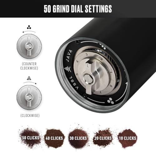 JAVA Manual Hand Coffee Grinder. 50 adjustable grind settings for Aeropress