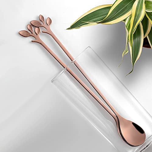 6 Piece Elegant Rose Gold Leaf Long Handle Teaspoons (6 Count)