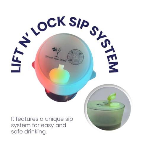 Drink Cover for Cups and Glasses. Multi Use Silicone Anti Spiking Drink Cover Protector With Lift Lock Sip System. Prevent Spiking. No Spill. Reusable and Straw Compatibility