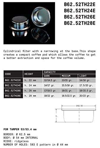 IMS Precision 20 g filter basket B62.52TH26E compatible with 54mm Breville Sage Espresso machines Express