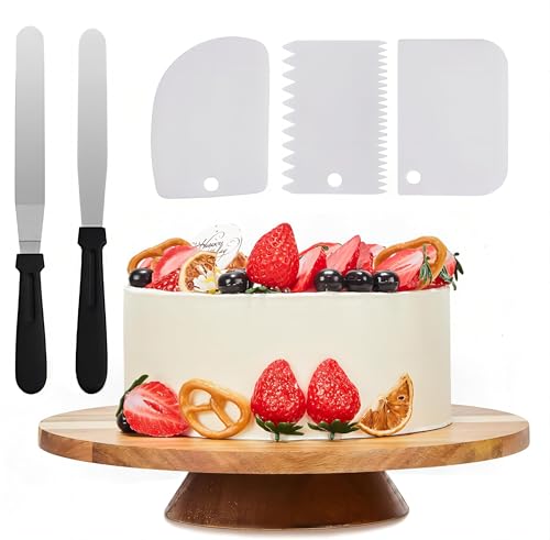 12" Acacia Wood Revolving Cake Stand