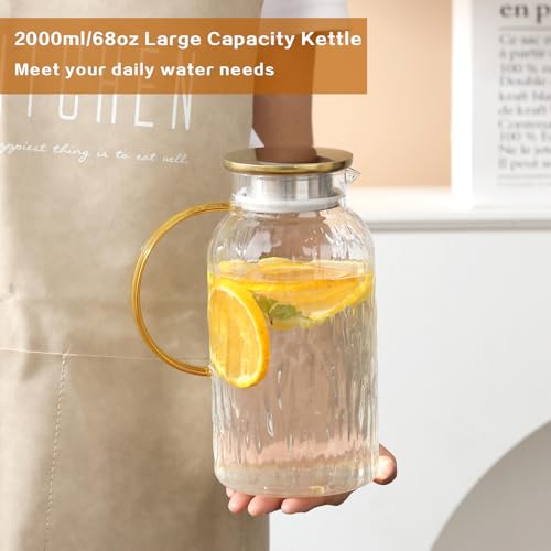 68 oz 2L Large Glass Pitchers with Lid