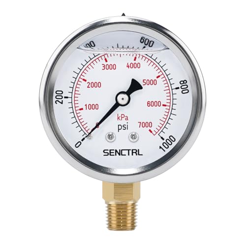 0 1000 Psi Liquid Filled Pressure Gauge