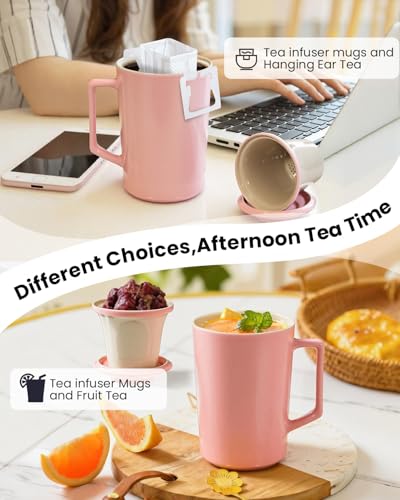 15 OZ Porcelain Tea Infuser Cup with Lid