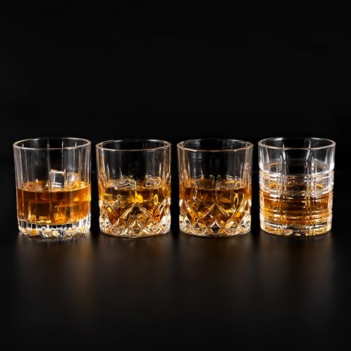 Old Fashioned Whiskey Glasses 3 Designs Bourbon Glass 10 oz Set (4 Count)