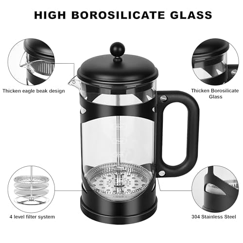 34 Ounce French Press Coffee Maker Black Stainless Steel Coffee Press