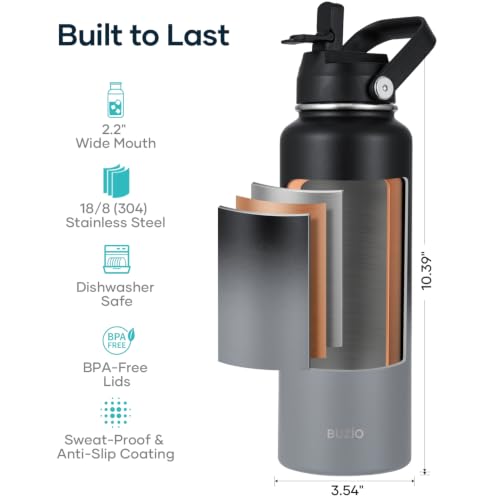40 oz Insulated Water Bottle with Paracord Handle & Straw Spout Lids