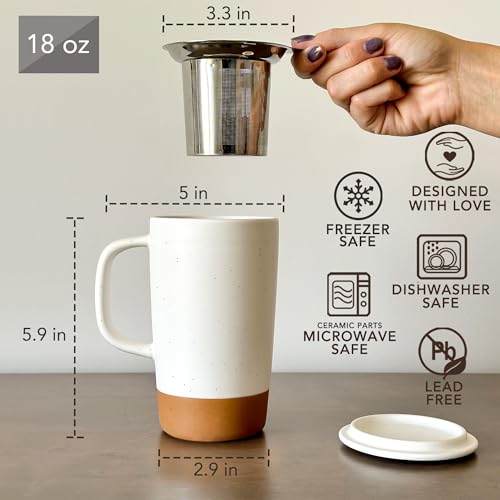 Mora Ceramics Large Tea Mug with Loose Leaf Infuser and Ceramic Lid