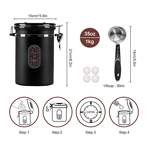 2800ML Coffee Canister with Date Tracker&Transparent Window
