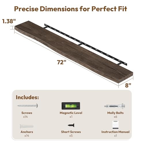 Wood Floating Shelves Live Edge 72” Set of 1