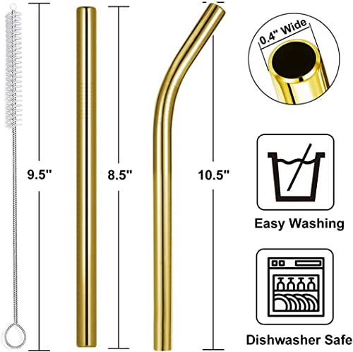 6 Pack Gold 0.4" Wide Bore Reusable Stainless Steel Smoothie Straws (6 Count)