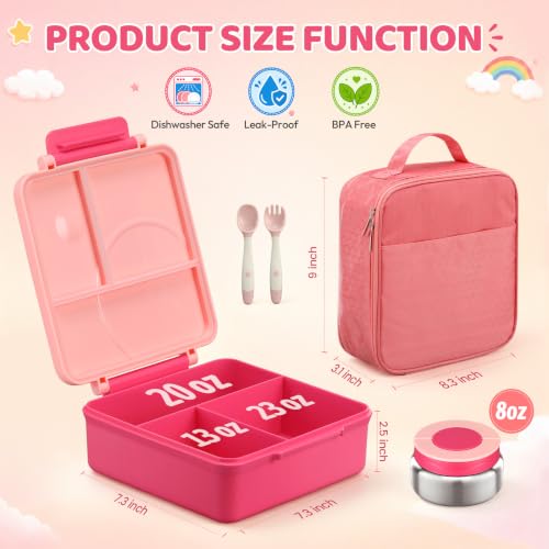 Bento Lunch Box for Girls with 8oz Soup Thermo & Lunch Bag
