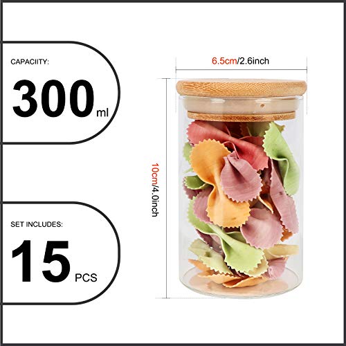 15 Pack 8 oz Glass Jars With Bamboo Lids for Kitchen (15 Count)