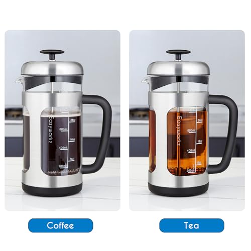 Stainless Steel French Press 34 oz Coffee Tea Maker with Soft Grip Handle