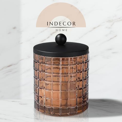 Amber Colored Tranlucent Apothecary Etched Geometric Grid Glass Jar W