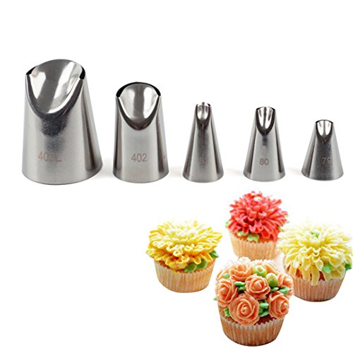 5 piece Stainless Steel Rose Flower Piping Tips Piping Nozzles Cake Decorating Supplies Cookies Cupcake Icing Decorating Supplies Decorating Kits Frosting Icing Tips Baking Set Tools #3 (5 Count)