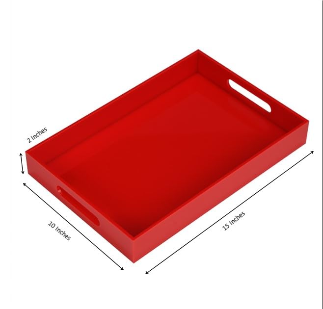 Sturdy Red Acrylic Serving Tray with Handles