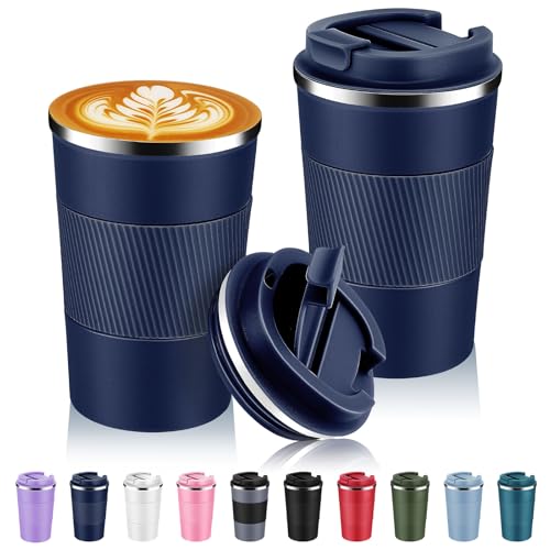 13 oz Stainless Steel Insulated Travel Coffee Mug with Fip Lid Bulk 2 Pack (2 Count)