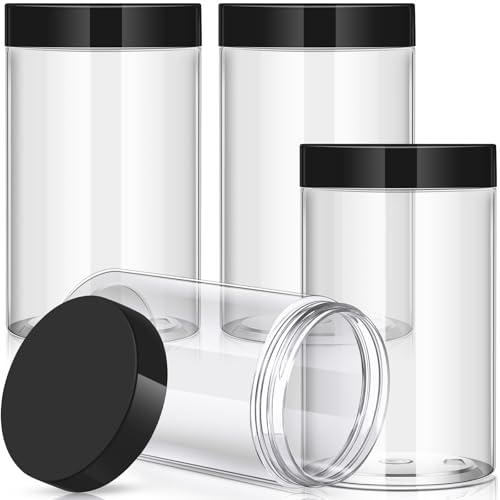 4 Pcs Plastic Jars Wide Mouth with Lids (4 Count)